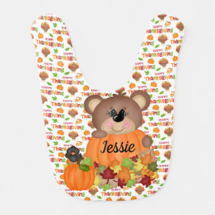 Personalized Happy Thanksgiving Bear Baby Bib