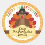 Personalized Happy Thanksgiving Cute Turkey Classic Round Sticker