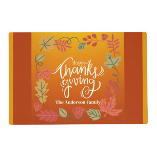 Personalized Happy Thanksgiving Family Name Placemat