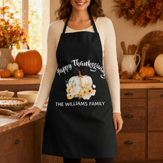 Personalized Happy Thanksgiving Floral Pumpkin Apron