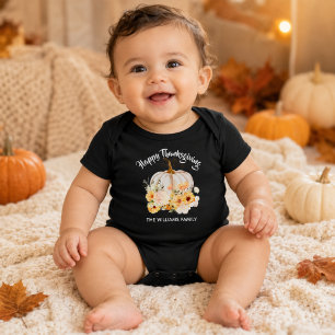 Personalized Happy Thanksgiving Floral Pumpkin Baby Bodysuit
