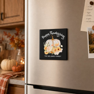 Personalized Happy Thanksgiving Floral Pumpkin  Magnet
