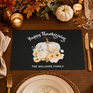 Personalized Happy Thanksgiving Floral Pumpkin Placemat