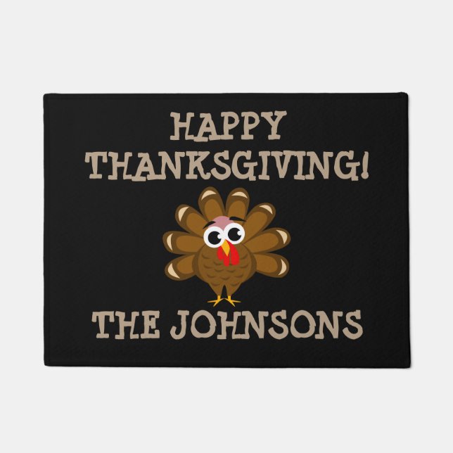 Personalized Happy Thanksgiving funny turkey print Doormat (Front)