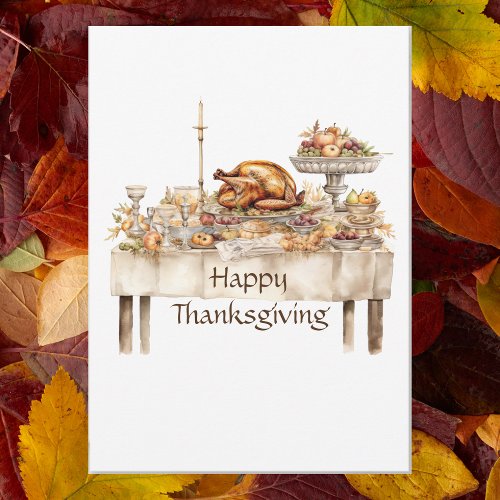 Personalized Happy Thanksgiving Watercolor Feast Holiday Card