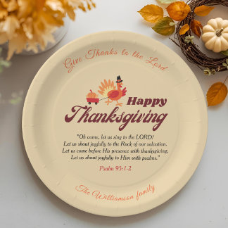 Personalized Happy Thanksgiving with Bible Verse Paper Plates
