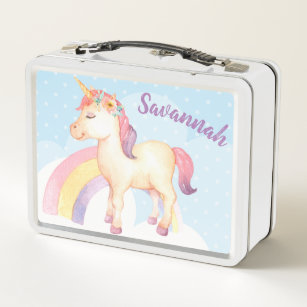 Personalized Happy Unicorn Lunch Box with Flowers