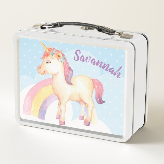Personalized Happy Unicorn Lunch Box with Flowers (Back)