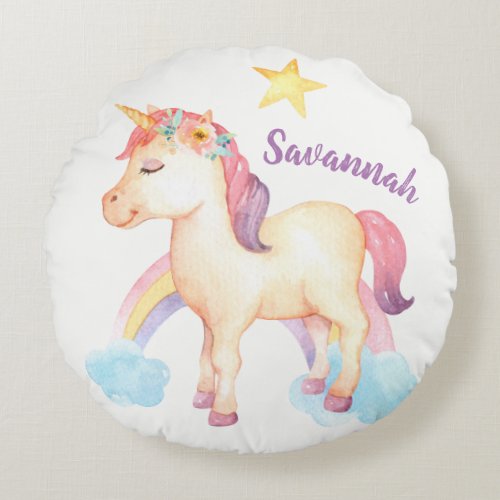 Personalized Happy Unicorn Pillow with Flowers