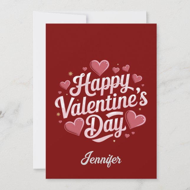 Personalized Happy Valentine’s Day Red heart Holiday Card (Front)