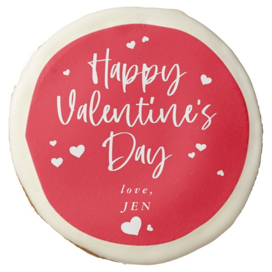 Personalized Happy Valentine's Day Hearts Sugar Cookie (Front)