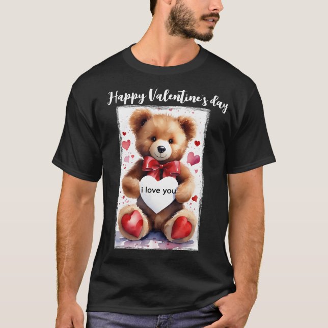 Personalized Happy Valentine's Day Teddy Bear T-Shirt (Front)