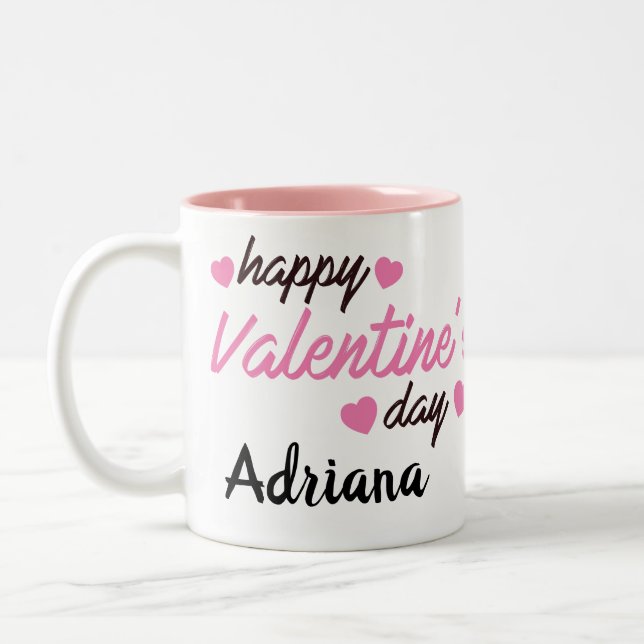 Personalized Happy Valentine's Day Two-Tone Coffee Mug (Left)