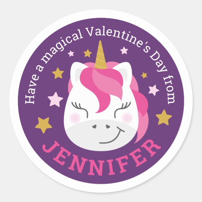 Personalized Happy Valentine's Day Unicorn Sticker (Front)
