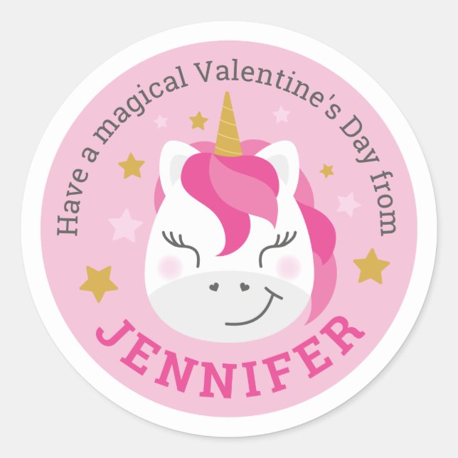 Personalized Happy Valentine's Day Unicorn Sticker (Front)