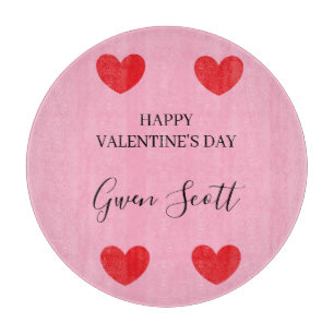 Personalized Happy Valentine's red heart pink Cutting Board
