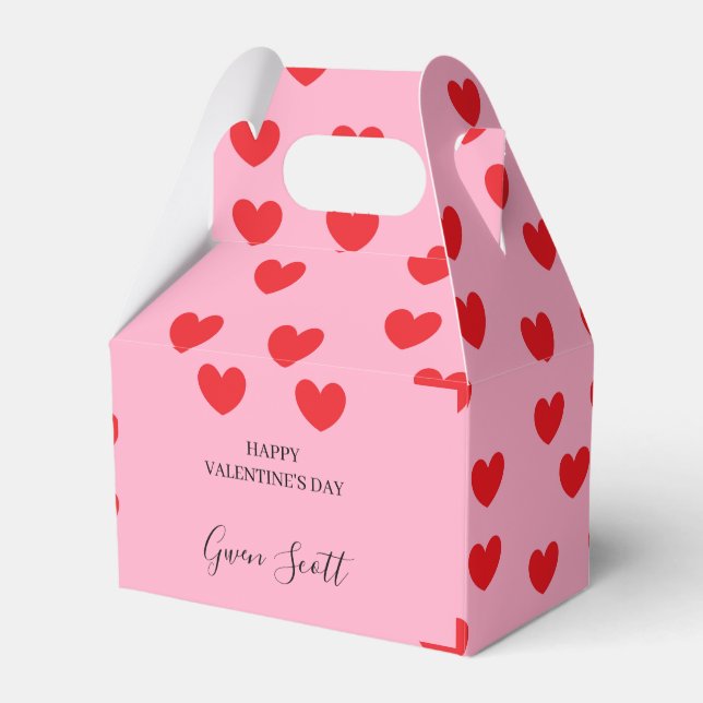 Personalized Happy Valentine's red heart pink Favor Boxes (Front Side)