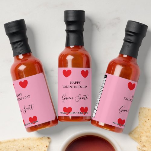Personalized Happy Valentines red heart pink Hot Sauces