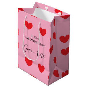Personalized Happy Valentine's red heart pink Medium Gift Bag