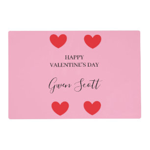 Personalized Happy Valentine's red heart pink Placemat