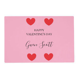 Personalized Happy Valentine's red heart pink Placemat