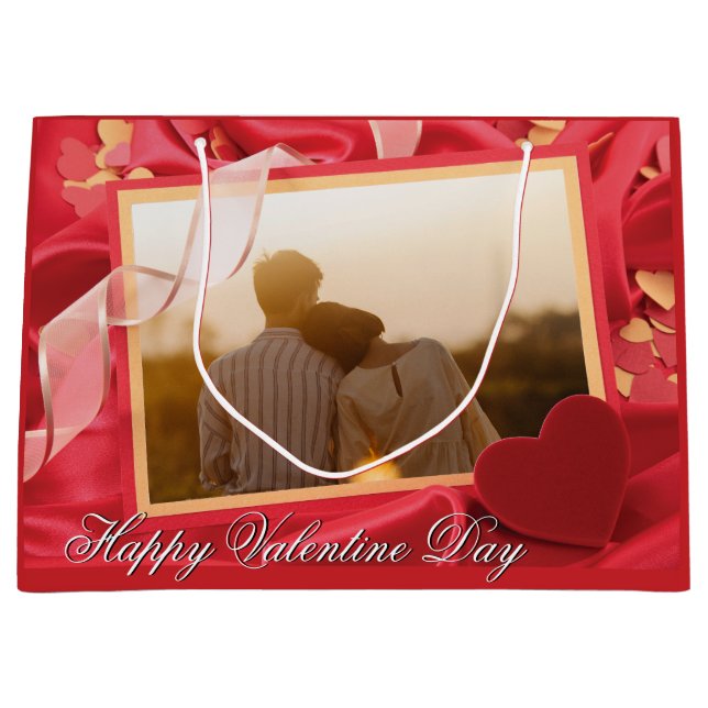Personalized Happy Valentines's Day Photo   Large Gift Bag (Front)