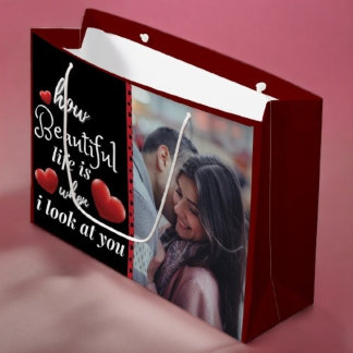 Personalized Happy Valentines's Day Photo   Large Gift Bag