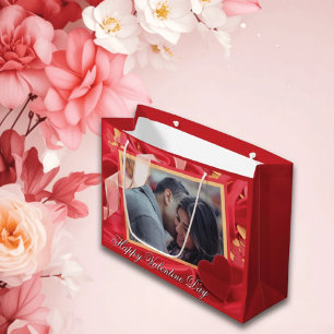 Personalized Happy Valentines's Day Photo Large Gift Bag