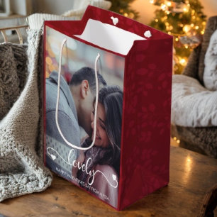 Personalized Happy Valentines's Day Photo    Medium Gift Bag