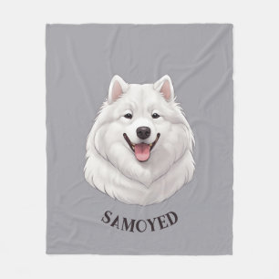 Personalized Happy White Samoyed Fleece Blanket
