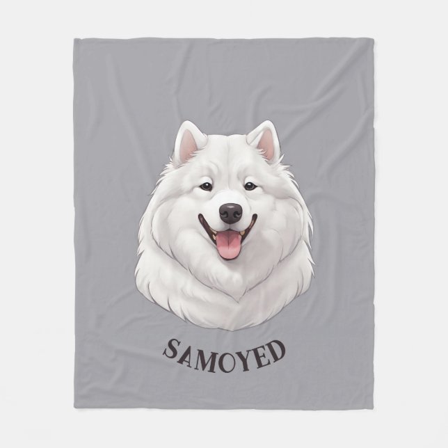 Personalized Happy White Samoyed Fleece Blanket (Front)