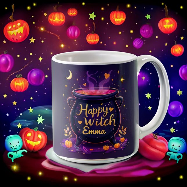 Personalized Happy Witch Halloween Cauldron Coffee Mug (Creator Uploaded)