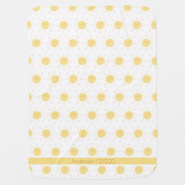 Personalized Happy Yellow Sunshine Cute Sun Baby Blanket (Front)