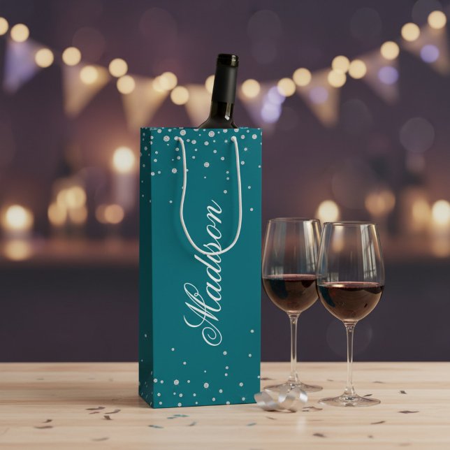 Personalized Harbor Blue Diamonds Wine Gift Bag (Creator Uploaded)
