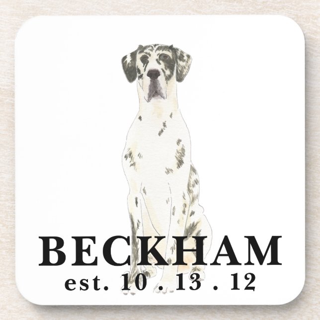 Personalized Harlequin Great Dane Beverage Coaster (Front)