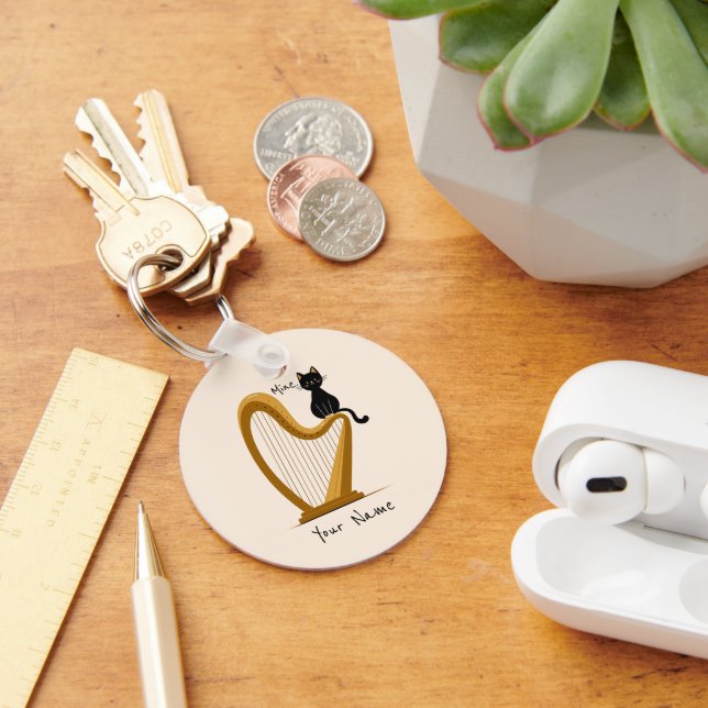 Personalized Harp and Cat Keychain (Desk)
