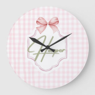 Personalized Harper Baby Girl Nursery Bow&Gingham  Large Clock
