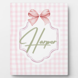 Personalized Harper Baby Girl Nursery Bow&Gingham  Plaque