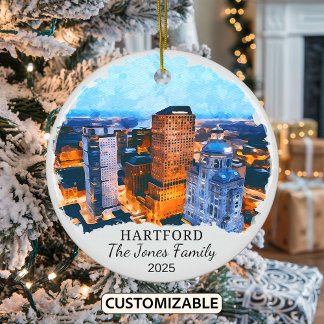 Personalized Hartford Ornament, Connecticut State Ceramic Ornament