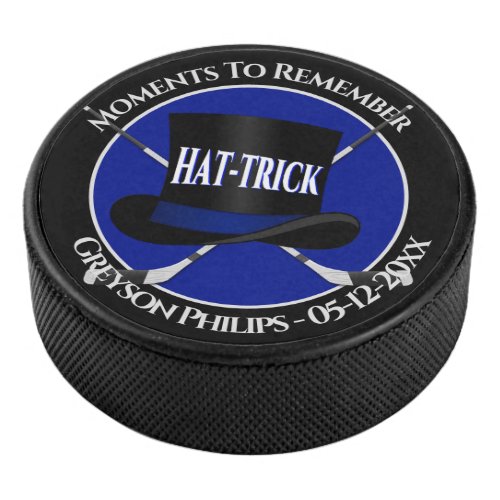 Personalized Hat Trick Hockey Puck