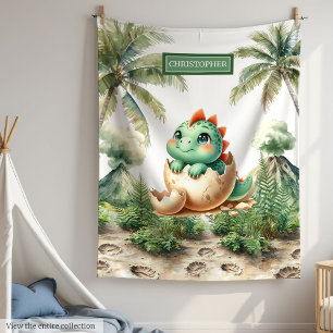 Personalized Hatching Soon Boy Baby Shower Dino  Blanket