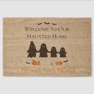 Personalized Haunted Home Halloween Ghost Family  Fiber Doormat