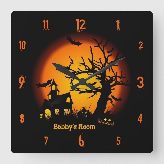Personalized Haunted House Halloween Wall Clock (Front)