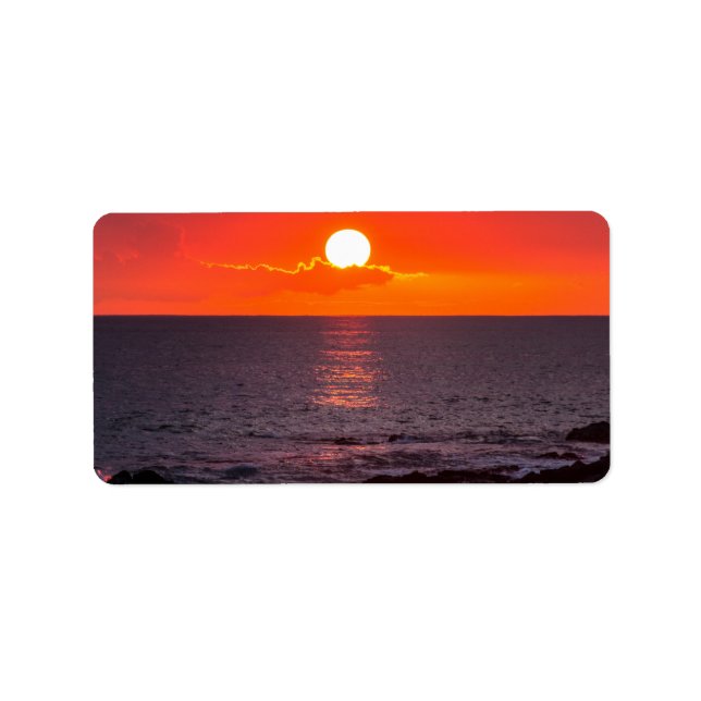 Personalized Hawaii Beach Ocean Tropical Sunset Label (Front)