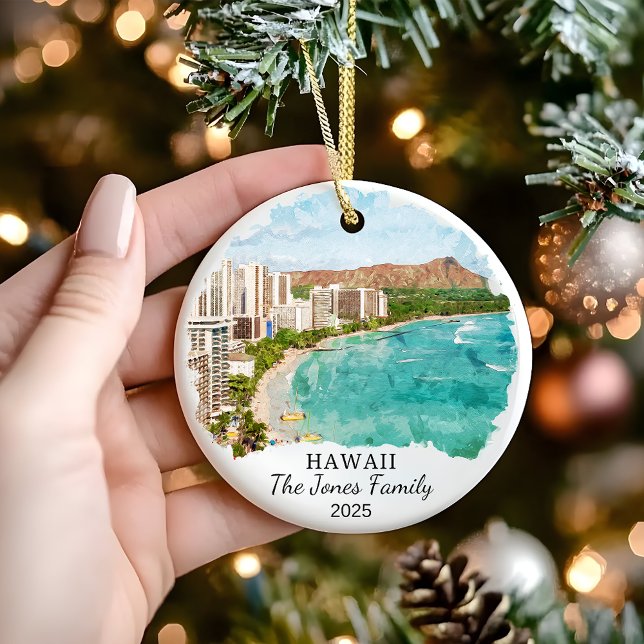Personalized Hawaii Ornament, Honolulu Gift Ceramic Ornament (Creator Uploaded)