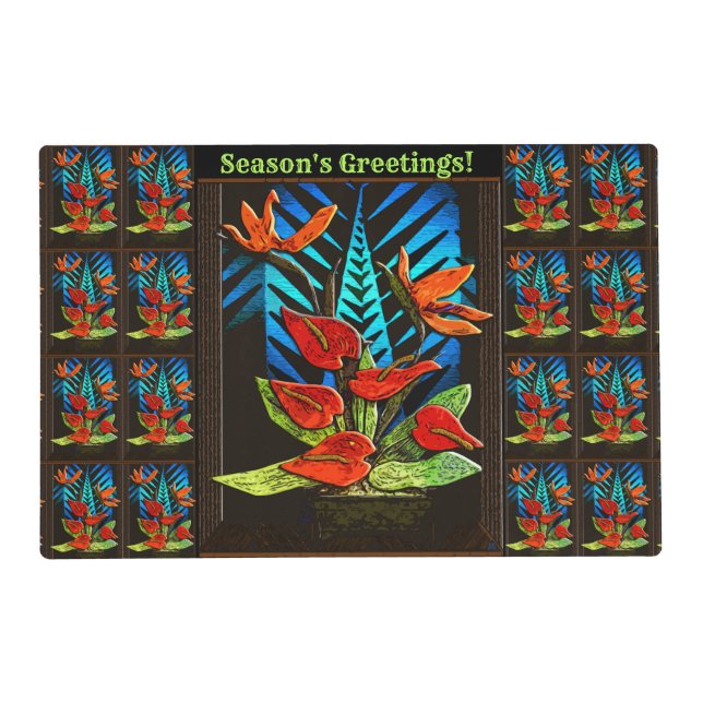 Personalized Hawaiian Anthurium Christmas Placemat (Front)