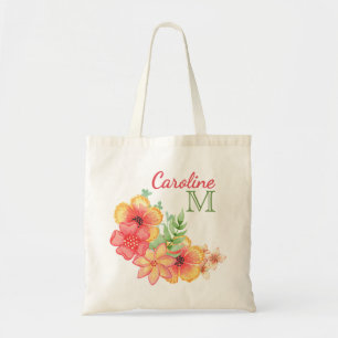 Personalized Hawaiian Floral Watercolor Tote Bag
