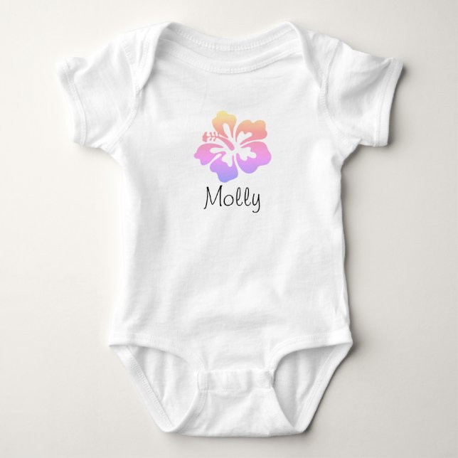Personalized Hawaiian Flower Hibiscus Pastel Baby Bodysuit (Front)