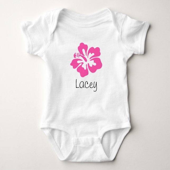 Personalized Hawaiian Flower Hibiscus Pink Baby Bodysuit (Front)