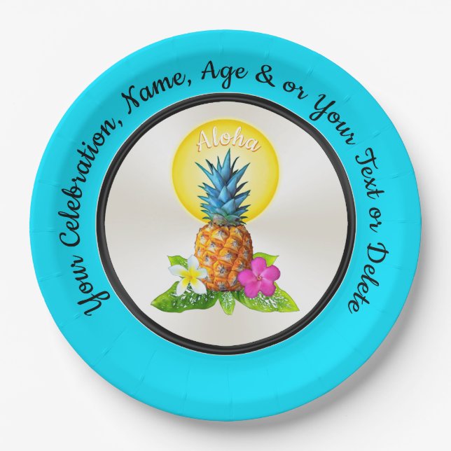 Personalized Hawaiian Paper Plates, Any Occasion Paper Plates (Front)